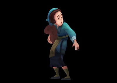 古代人物 三渲二 拿包裹的卡通女子