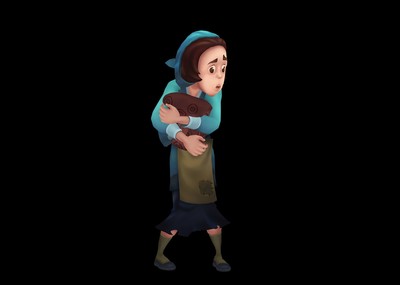 古代人物 三渲二 拿包裹的卡通女子