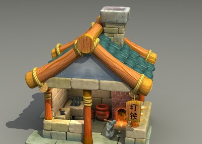 卡通q版打铁店铁匠铺武器防具店铁器铺-cg模型网(cgmodel)-让设计更有