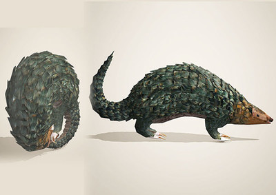 写实穿山甲 3ds max 带骨骼绑定动画 犰狳 铠甲动物 陆地动物