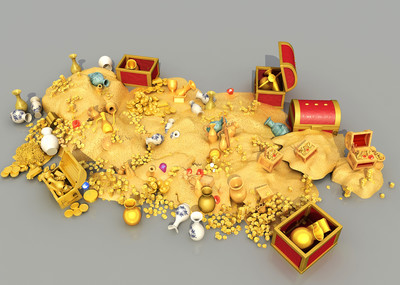 宝藏金库藏宝洞元宝金币珠宝瓷器_cg平价专营作品_场景场景部件_cg