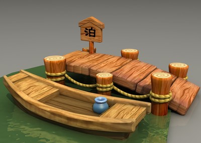 卡通船泊码头木船木桥_cg平价专营作品_场景古代场景_cg模型网