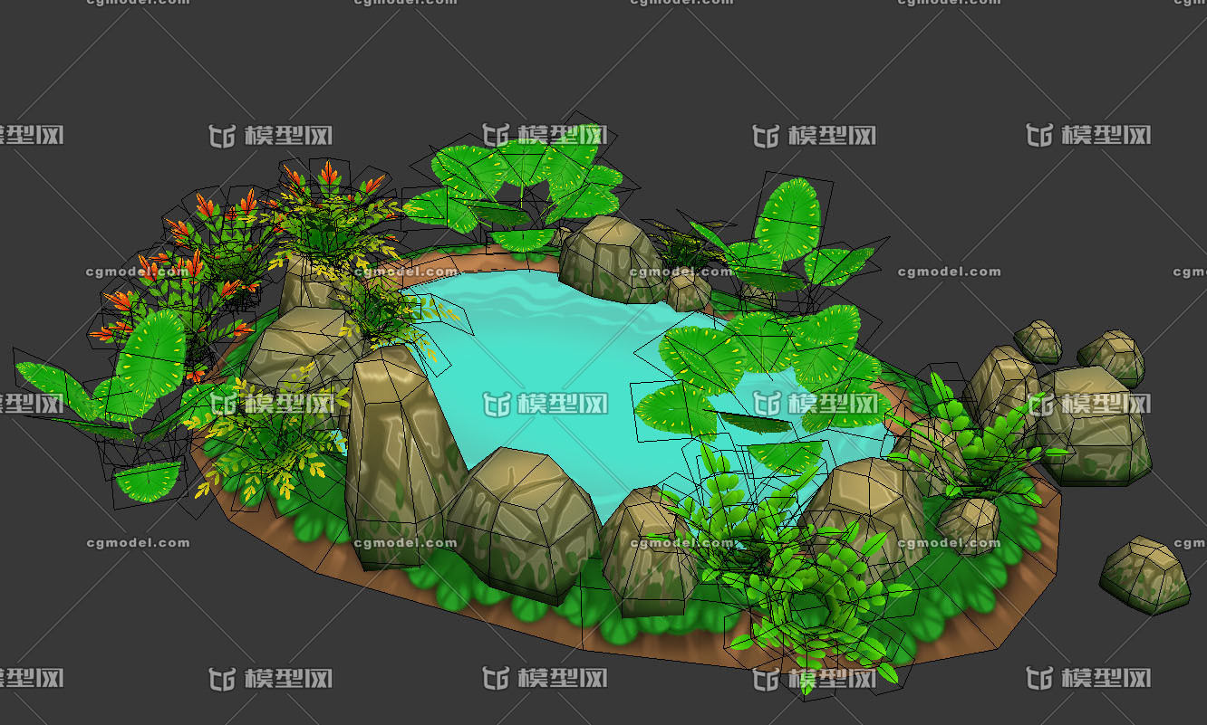 卡通q版场景泉水温泉小池子水池周围长满植物的水池 Cg模型网 Cgmodel 三维设计师交流互动平台 专注多品类3d模型下载 原创作品分享 软件学习