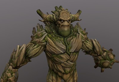 手绘风格   树人  次世代  树王   带武器卡通 树精灵守卫