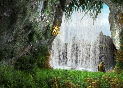 写实花果山水帘洞瀑布动画场景 写实瀑布 山洞水帘洞花果山 瀑布水景