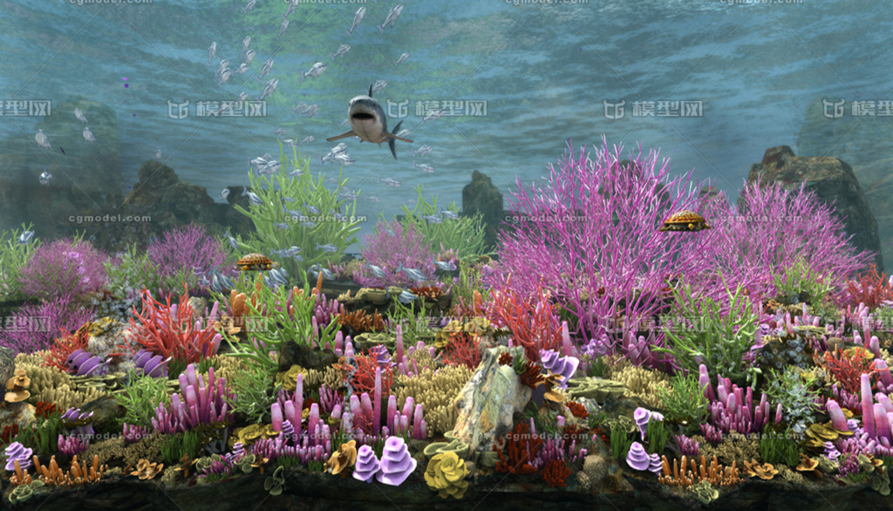 写实海底世界 水下 鱼群 海洋 深海 珊_拓拓作品_场景自然场景_cg模型