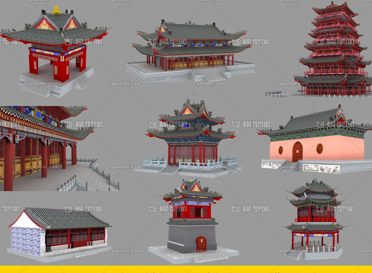 古建筑集合模型-古代场景模型库-3ds Max(.max)模型下载-cg模型网