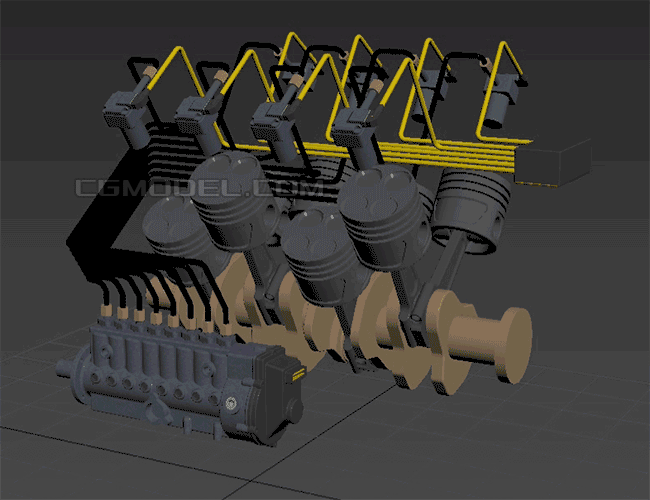 高精度v8电喷双涡轮发动机 引擎 动画