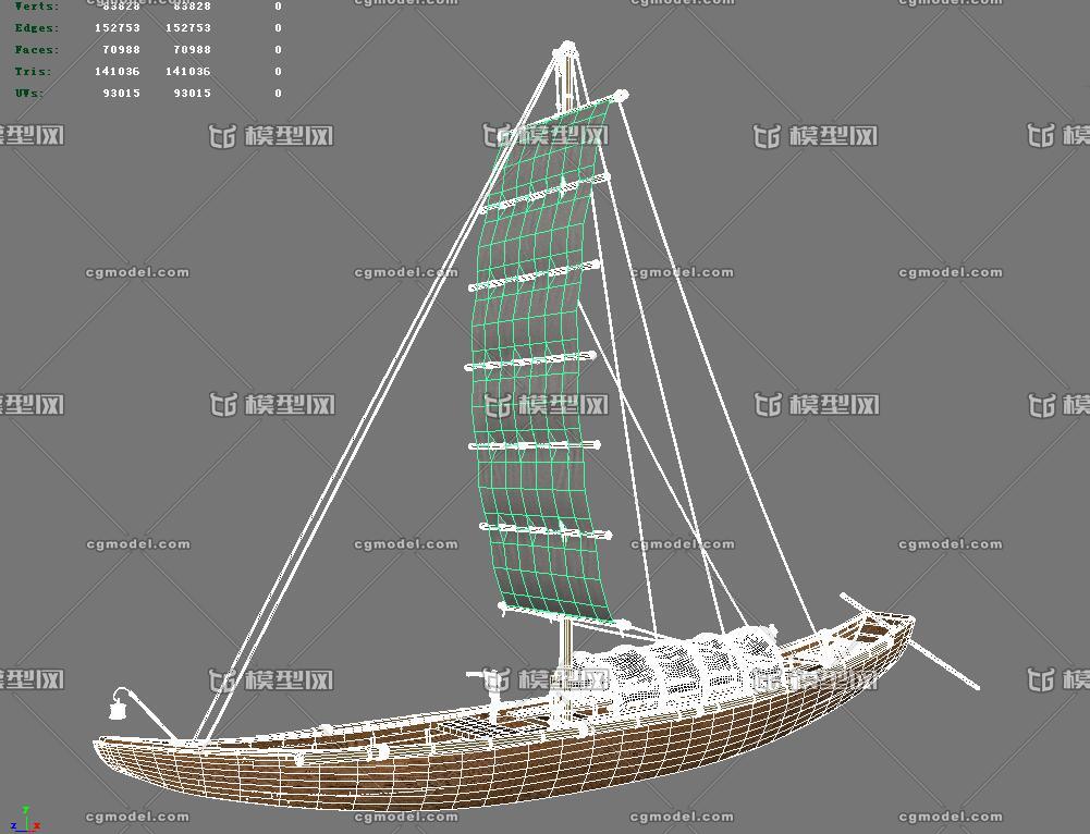 ***古代小船 船模型-古代船/仿古船模型库-Maya(.ma/.mb)模型下载-cg模型网