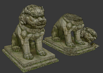 的石狮子破损的石狮长满青苔的_xiqubanzi作品_场景古代场景_cg模型网