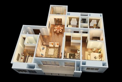 室内户型图,轴测图360旋转,俯瞰室内户型,住宅室内户型鸟瞰客厅,厨房