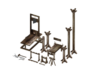 【次世代】带法线 古代刑房工具 断头台 木架 刀 斧 钗 钳子 刑具 木