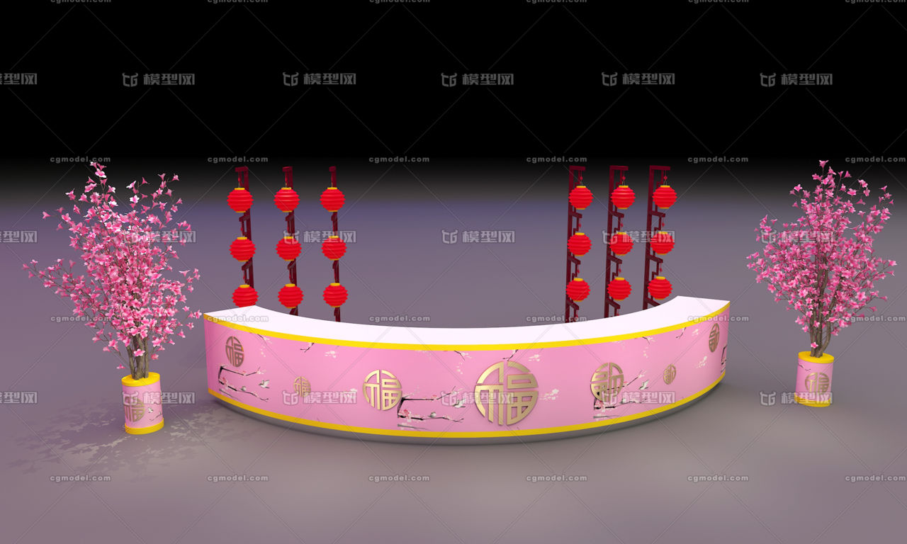 中式服务台  商场服务台包装美陈dp 服务台春节美陈 服务台新年美陈