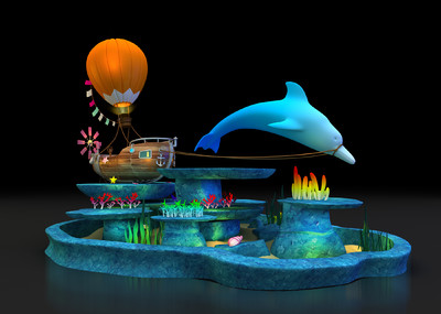 商场美陈  海底世界美陈  海船热气球美陈dp  海洋海豚美陈  珊瑚林