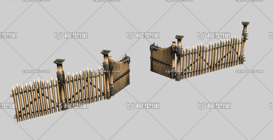 军营 关卡 大门 木头围栏_-.向日葵作品_场景古代场景_cg模型网
