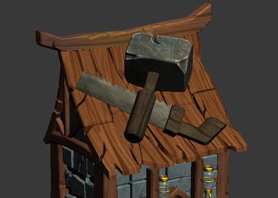 工匠院,q版建筑,游戏场景,木头房子,木匠屋,三渲二,锯齿刀,木工