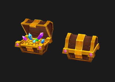 打开的黄金宝箱,小宝箱,金箱子铜箱子,宝藏,金币紫水晶蓝水晶