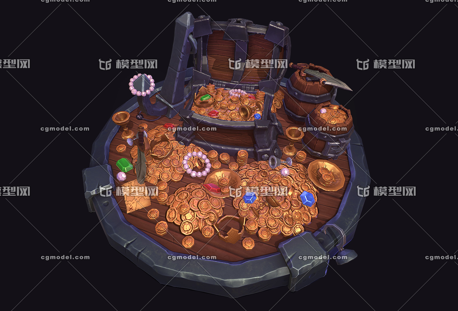 海盗财宝宝藏箱子 金币财宝宝箱_rabbitai4m作品_场景场景部件_cg模型