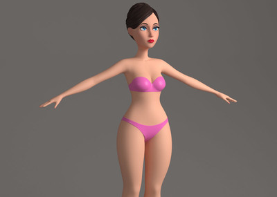 模型连同人物身体包含了额外的一套服装,卡通女人