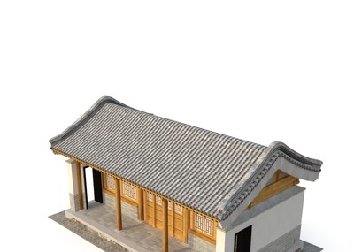 古代悬山建筑三开间带连廊