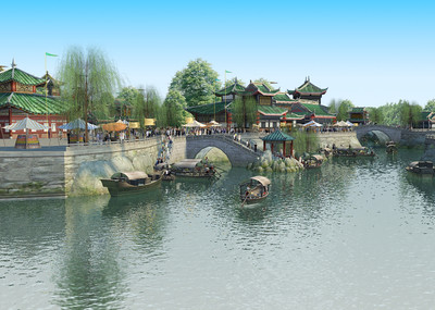 古建-唐朝小镇(带动画)-码头-运河-河道-古代主题商业街道-唐朝文化