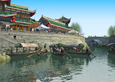 古建-唐朝小镇(带动画)-码头-运河-河道-古代主题商业街道-唐朝文化