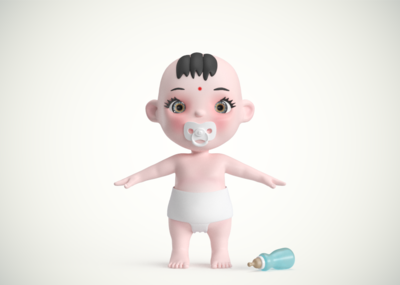 高精度 粉嫩可爱卡通中国风娃娃 婴儿 含奶嘴小男孩 黑发黑眼睛穿尿裤