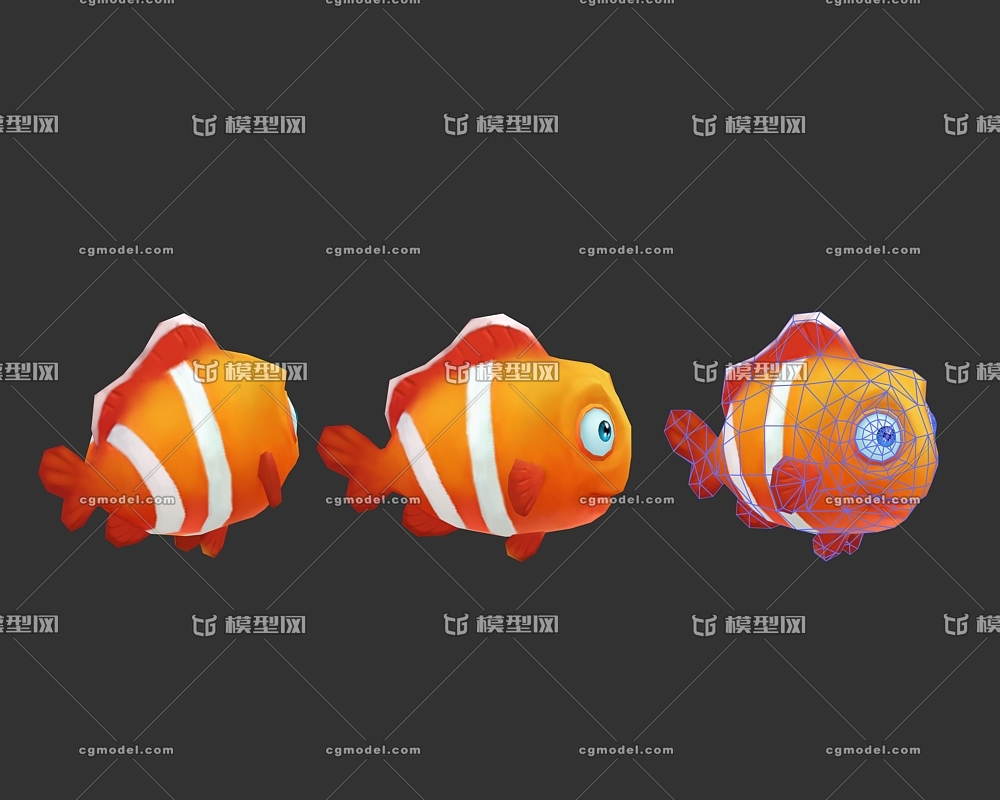 卡通q版 手繪 小丑魚_艾澤拉斯作品_動物魚類_cg模型網