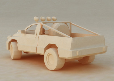 卡通皮卡 折纸风格车 折纸皮卡 折纸卡车 玩具小车 折纸风格皮卡