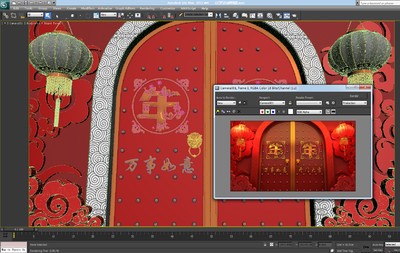 写实大门开启动画场景,古代门,虎头门环,鎏金字,吉祥图案,新年,灯笼