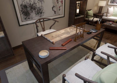 画卷打开,卷轴打开,书房,古典,模型,max场景,影视动画,文房四宝,书画