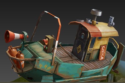 一个搁浅的铁船手绘写实风格