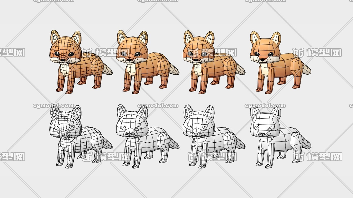 卡通狐狸模型 骨骼绑定动画 max fbx