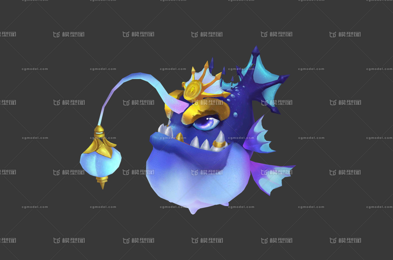 手绘卡通q版凶恶的灯笼鱼