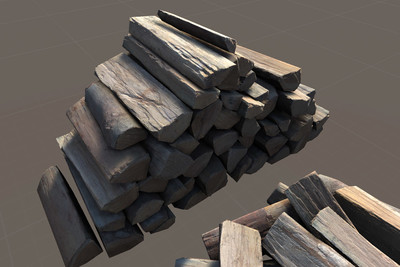 低面次世代8组柴火,木头,劈柴,劈开的木材,木块,木堆,带maya-fbx-max