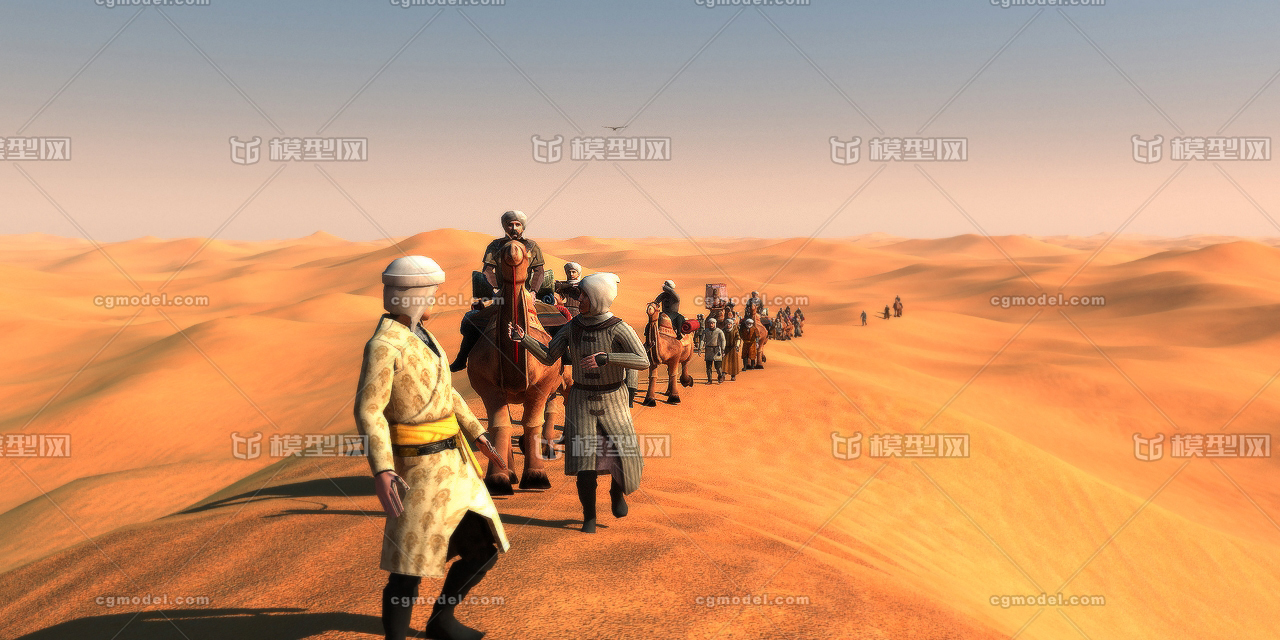 沙漠旅人动画商队 西域骆驼天竺少女 古印度丝绸之路 荒漠地形绿洲
