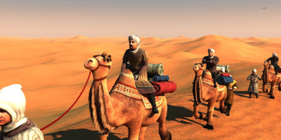 沙漠旅人动画商队 西域骆驼天竺少女 古印度丝绸之路 荒漠地形绿洲