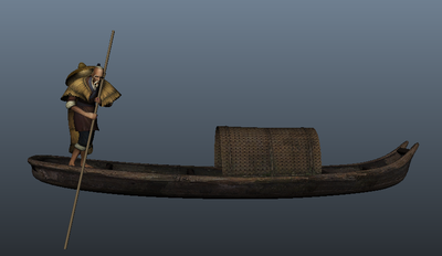 渔夫撑船,有循环动画,有绑定,有材质贴图