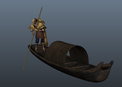 渔夫撑船有循环动画有绑定有材质贴图