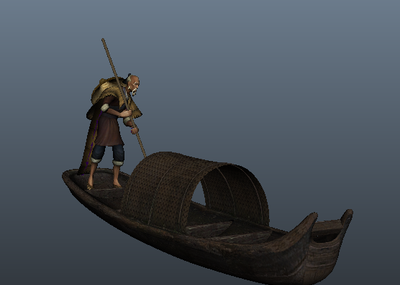 渔夫撑船有循环动画有绑定有材质贴图