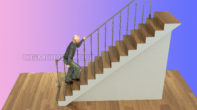 医学动画,老人爬楼梯,扶手 楼道 上楼 腿脚不好 登高 康复训练 人体