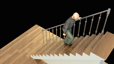 医学动画,老人爬楼梯,扶手 楼道 上楼 腿脚不好 登高 康复训练 人体