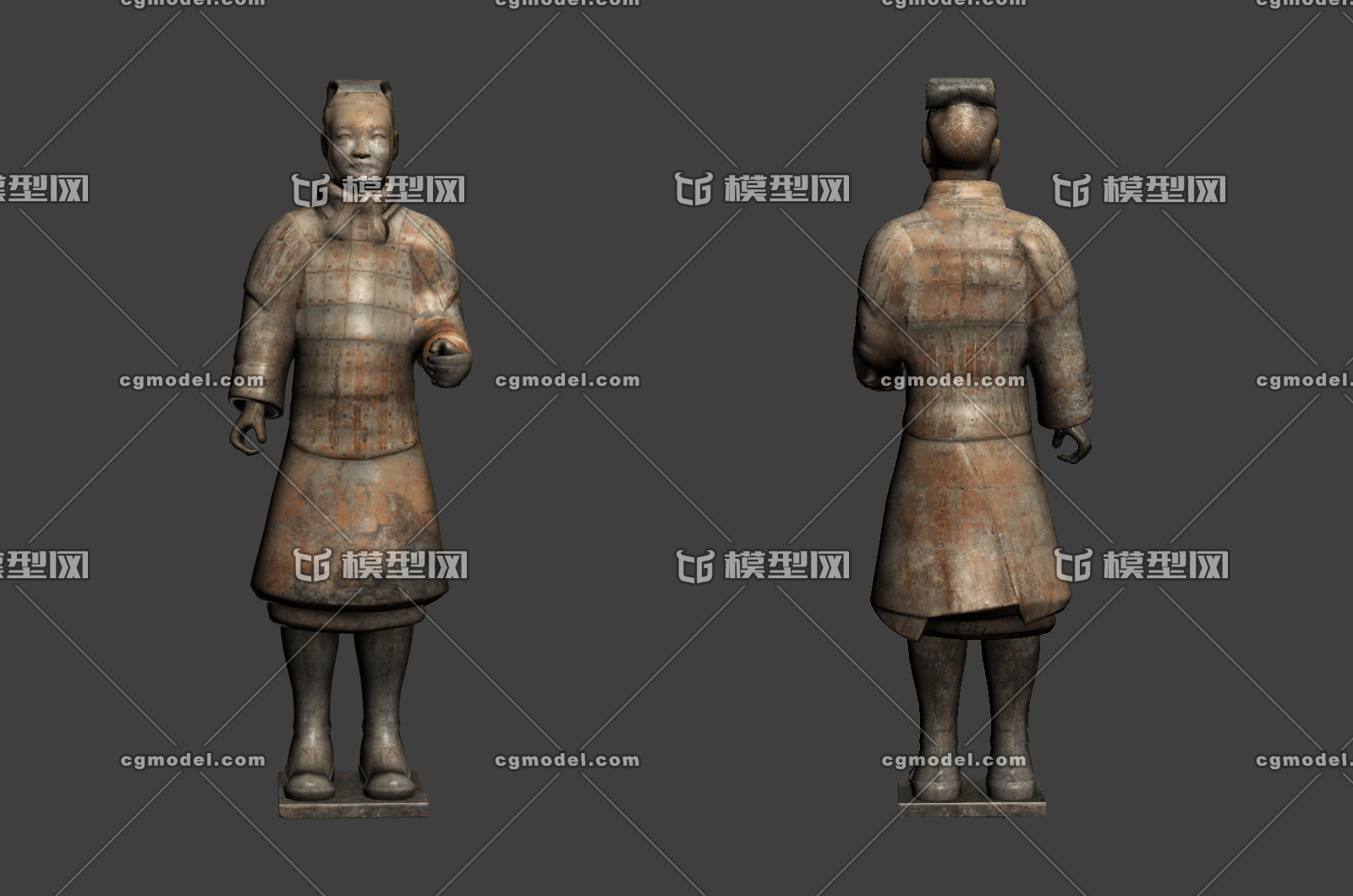 中级军吏俑 军俑 秦俑 秦 兵马俑3d模型