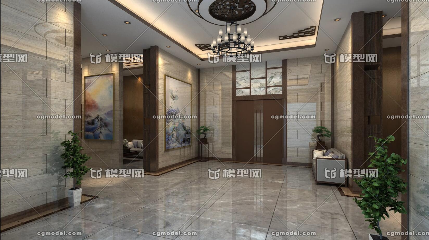CG 原创 高档小区住宅入户大堂场景 入口大堂门口 单元门模型-现代场景模型库-3ds Max(.max)模型下载-cg模型网