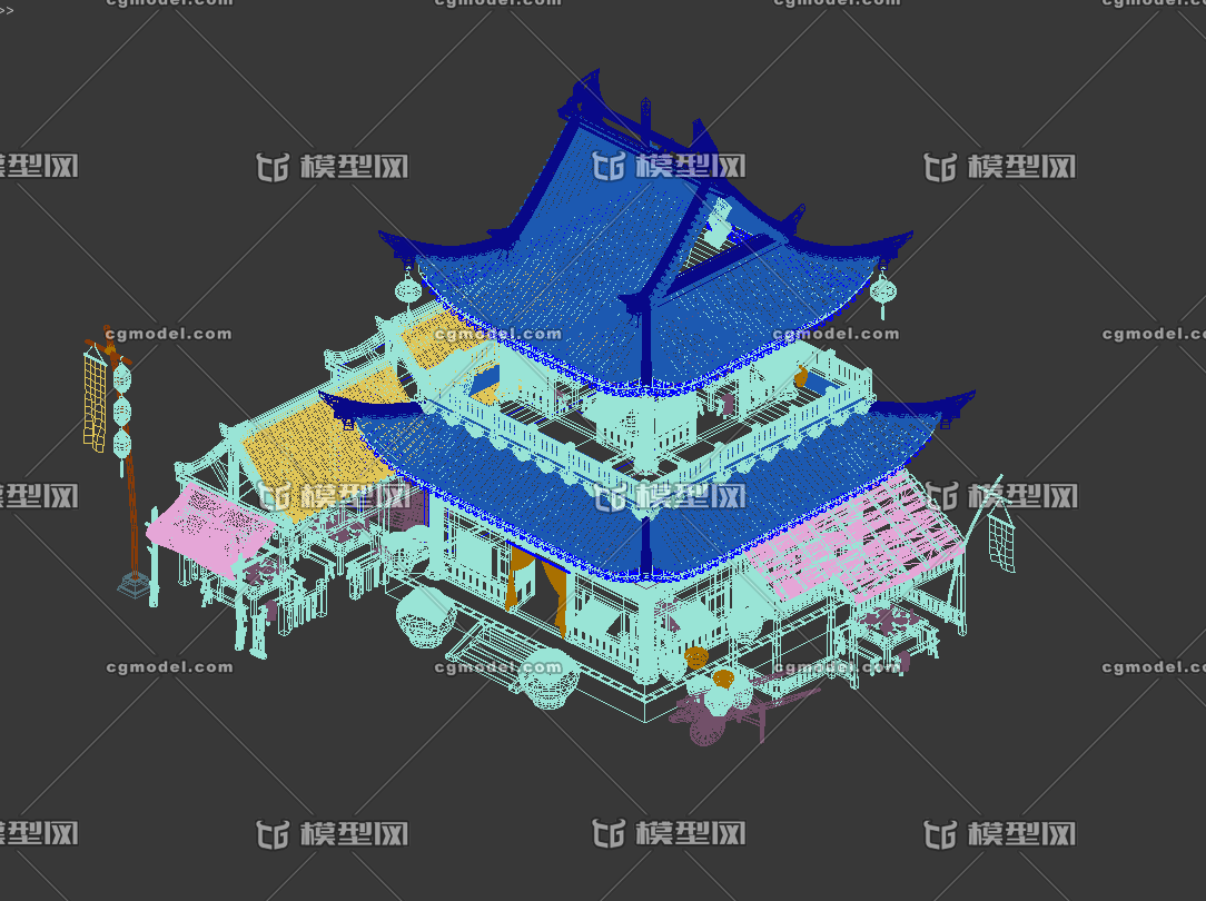 2.5d游戏场景 中式古代建筑 仿古建筑 酒楼 客栈 酒馆 饭店