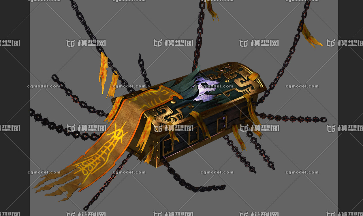 幽冥鬼棺,一个铁链锁住符箓封印的棺材.高模写实