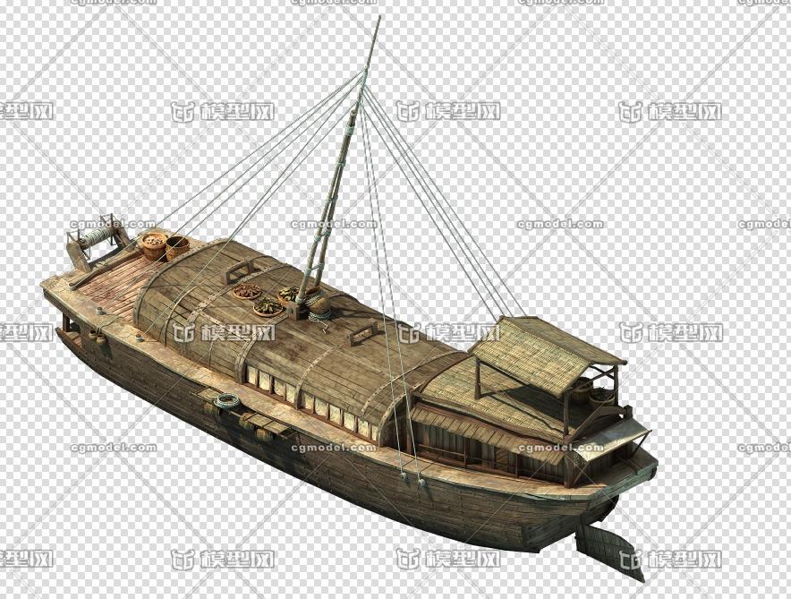古代木船渔船模型