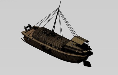 古代木船渔船模型