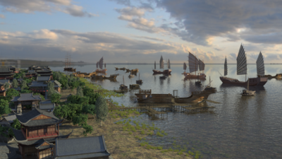 古代码头 港口 江边码头 货船 货运港口 明清码头 船坞 木船 帆船