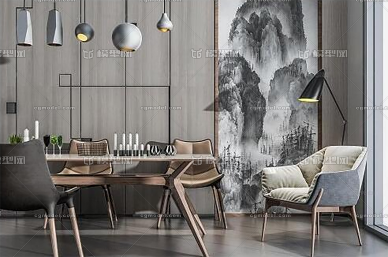 免费现代风格餐厅模型max模型-餐厅模型库-3ds Max(.max)模型下载-cg模型网